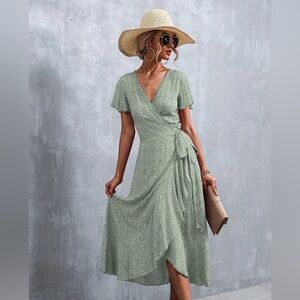 Elegant Green Wrap Dress